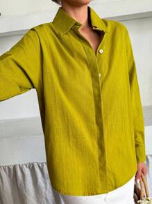 EURMUSE Blouse en lin vert olive pour les vacances d'été