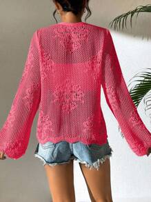 Breezaya Áo len cardigan dệt kim màu trơn đơn giản cho kỳ nghỉ - Màu Hồng  Dưa hấu - Xem 2