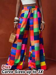 Veslaya Slaydiva 2025 Neuheiten Frühling und Sommer Neuer Stil Urlaub Lockere, hohe Taille Bunte Karo-Damenhosen, Musikfestival, Ostern, Boho, Western-Nomadenstil, Freizeitstil, Strandurlaub, Meer, Alltagsausflug, Internet-Promi-Stil, Freizeitstil Patchwork-Hosen Weite Hosen Palazzo-Hosen Farbblock-Hosen Übergrößen-Hosen Geburtstags-Outfits für Damen