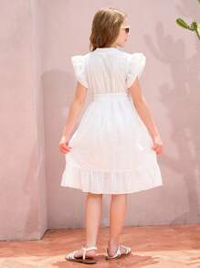 Tween Mädchen Kleid mit Stickerei, kurzen Ärmeln und Rüschensaum für Ballnacht