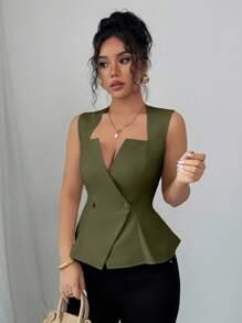 Elenzga Áo cánh chữ A cổ bèo nhún thanh lịch mới dành cho nữ, thích hợp khi đi làm, đi nghỉ, hẹn hò, đi chơi, làm vườn, tụ họp gia đình, ngày lễ lao động, ngày lễ, ngày độc lập, trở lại trường, ngày của giáo viên, lễ Halloween, lễ tạ ơn - Màu xanh Ô liu - Xem 5