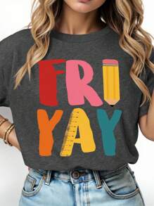 EMERY ROSE 夏季大码休闲字母印花短袖T恤