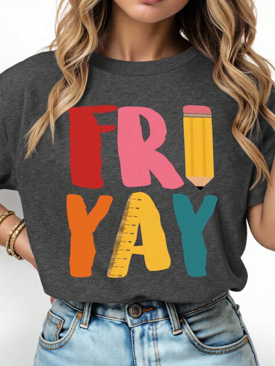 EMERY ROSE 夏季大码休闲字母印花短袖T恤