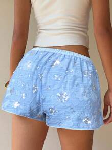 Serisse Short en mousseline de soie brodé avec perles, nouveau modèle pour femmes, pour l'été