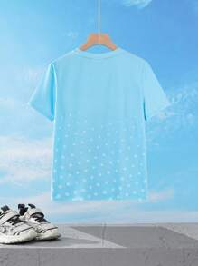 SUPERMAN X SHEIN Tween-Jungen Lässig Street Style Cartoon Held & Buchstaben Polka Dot Muster Kurzarm T-Shirt, Sommer - Blau - Übersicht 2