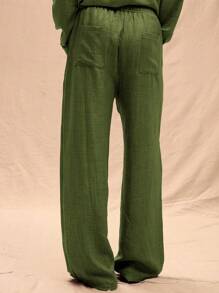 Musero Men Oversized Linen Pants Only Spring Summer Vacation Easter - Olive Green - View 4