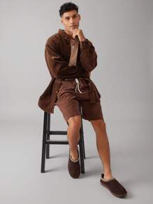 SHUZIA Men's Braided Collar Classic Suede Coffee Slippers-Premium Build, Slip-Resistant Sole, Bedroom-To-Street Style