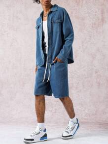 Manfinity EMRG Conjunto de dos piezas de top de manga larga y shorts vaqueros para hombre
