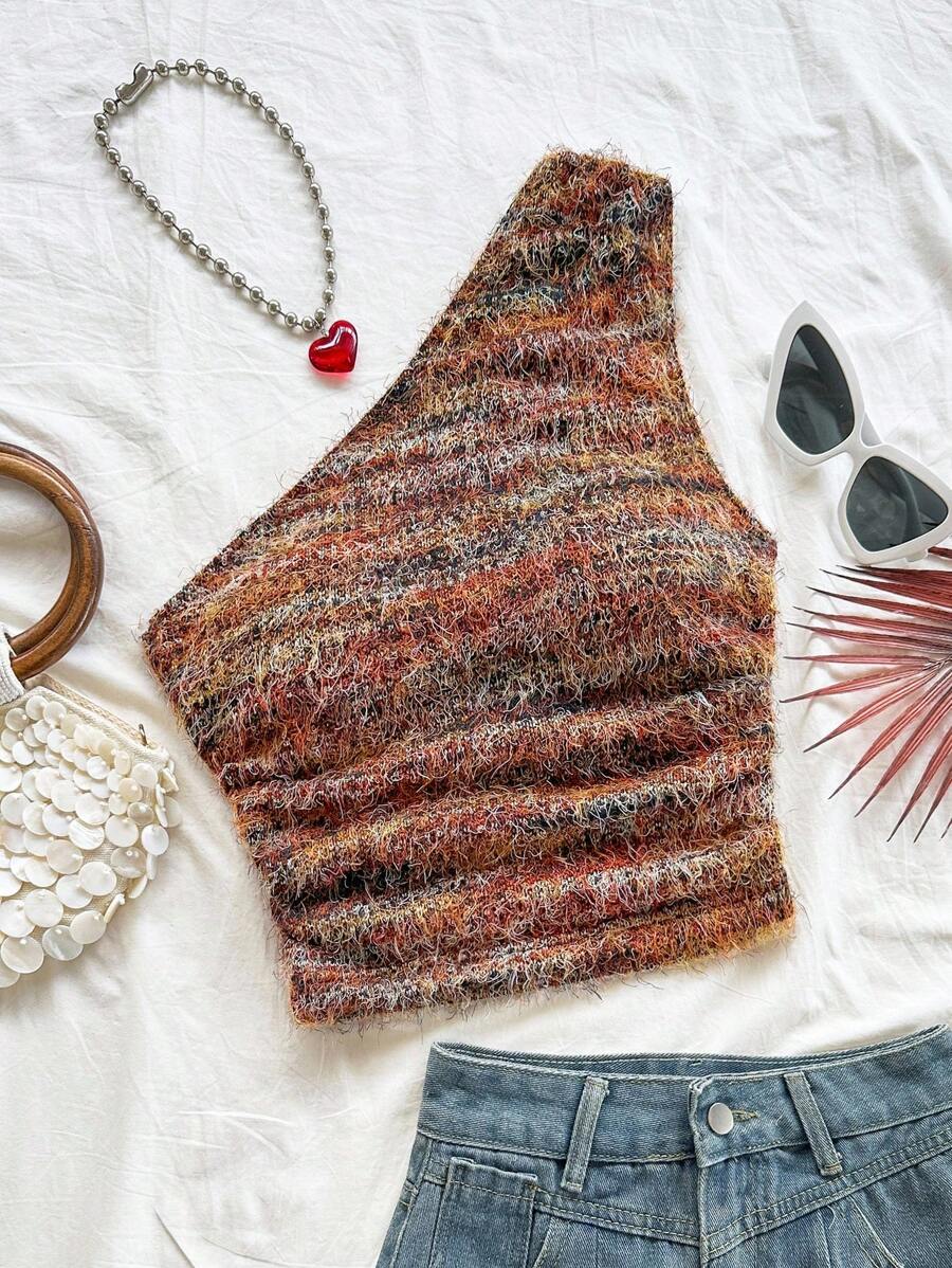 Soleia 女士休闲百搭无袖荷叶边毛绒露背衬衫，适合返校、海滩、婚礼宾客、毕业典礼、早午餐、圣帕特里克节、春假、复活节、音乐节、波西米亚风、热带风、优雅、性感、秋冬 - 棕色 - 查看 1