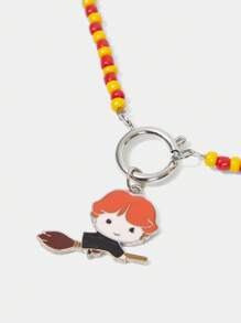 HARRY POTTER X SHEIN Cartoon Character Riding Broom Pendant Bead String Necklace, Fashionable