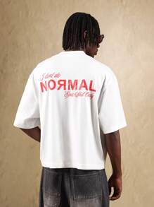 SUMWON Camiseta de corte holgado y cuadrado con texto, diseño de mensaje impreso en la espalda, cultura callejera épica, moda urbana contemporánea, prenda esencial informal