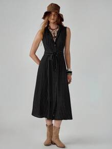 Florisole فستان ماكسي مميز للنساء بأسلوب بوهيمي، مخطط، أسود