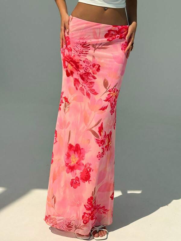 Aloruh Women Elegant Floral Print Low Waist Skirt Summer Summer Outfits Summer Clothes Beach Outfits For Woman  Beach Vacation Vacation Outfits Woman Boho Tropical Vacation Woman Clothe Tropical Vacation Woman Clothe Floral