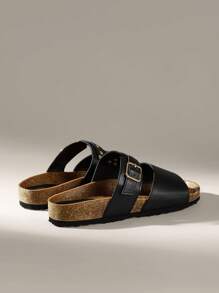 Solecia Sandalias planas negras de moda para mujer, uso en playa, resort y exterior en verano - Negro - Ver 4