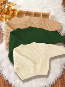 SHEIN Leap Crew 3 件套男婴休闲宽松圆领长袖毛衣，适合秋冬季