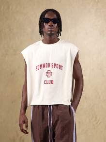 Sumwon Sport Club 无袖背心 肌肉 T 恤 街头装 校队风格 学院风 超大码 夏季节日 健身俱乐部 休闲 复古 校园必备 - 杏色 - 查看 1