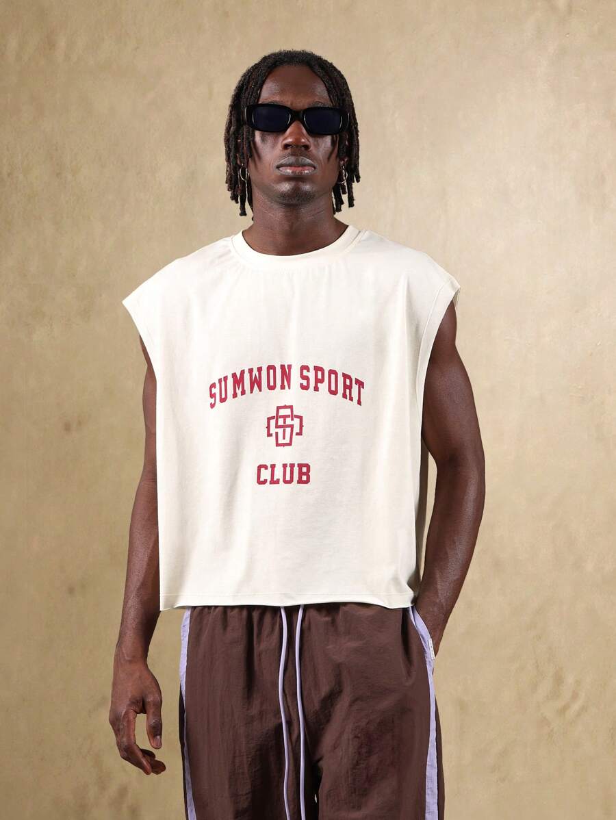 Sumwon Sport Club 无袖背心 肌肉 T 恤 街头装 校队风格 学院风 超大码 夏季节日 健身俱乐部 休闲 复古 校园必备 - 杏色 - 查看 1
