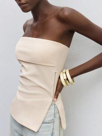 Maija ジッパー&サイドスリット設計 バンドゥトップ