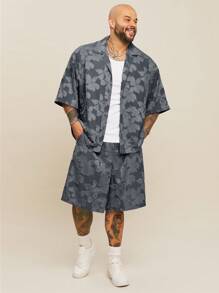 EASEVO Conjunto de camisa de media manga con efecto de denim y pantalones cortos para hombre de talla grande, adecuado para el verano