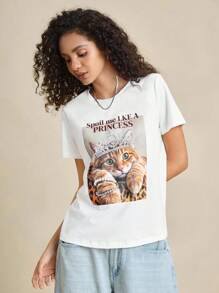 INAWLY Women's White Summer Casual Everyday Regular Comfortable Anamarija Fashion Texas T-Shirt Pattern Print Round Neck Short Sleeve Beautiful Ladies Top - White - View 3
