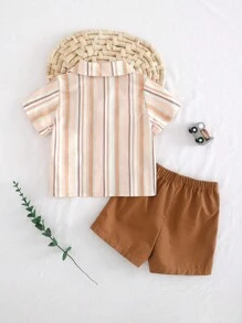 Cozy Pixies Bộ 2 áo sơ mi tay ngắn cổ polo họa tiết sọc nhiều màu cho bé trai và quần short cạp chun, thích hợp mặc vào mùa xuân/hè, kỳ nghỉ thư giãn, thích hợp mặc ở nhà, đi chơi, dã ngoại, ngày lễ - Nhiều màu - Xem 2
