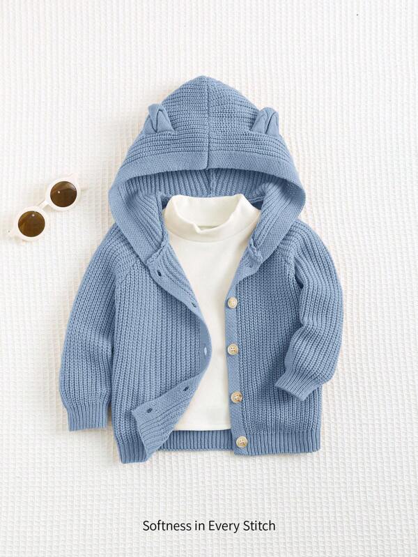 Cozy Pixies Newborn Baby Boy Casual Versatile 3D Ear Hooded Cardigan Sweater Baby Hooded Cardigan Baby Cardigan Knitted Baby Cardigan Baby Boy Cardigan Baby Blue Cardigan Baby Knit Cardigan,In Fall/Winter