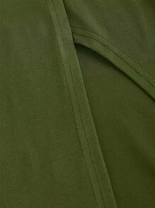 Sweetra 女式性感开叉扭纹露背上衣和高腰半身裙两件套，春夏 - 軍綠色 - 查看 6