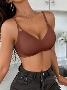 NudeFit 1pc Women Solid Color Comfortable Seamless Bra - Coffee Brown - View 6
