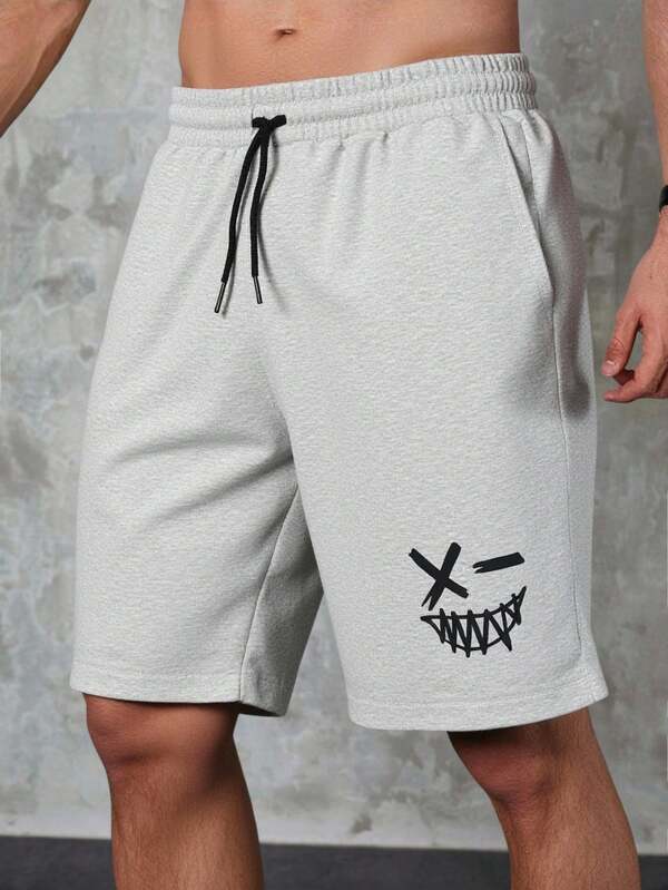 RueChic Heren Smile Printed Elastic Drawstring Waist Regular Short
