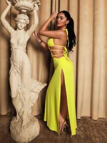 Sirith Váy hở lưng hở lưng dây mảnh gợi cảm thời trang mới, váy dạ hội cao cấp - Màu vàng - Xem 3