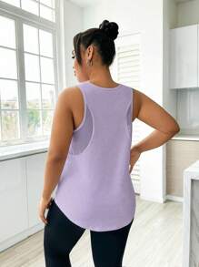 Easithlete Plus Size Women Round Neck Everyday Fitness Sports Tank Top Plus Size Workout Tops Plus Size Gym Tops Workout Tops Women Loose Purple Gym Top Curve Activewear Tops Plus Workout Top - Mauve Purple - View 2