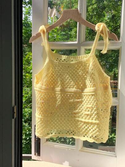 Comfortcana Fall Women Clothes Hollow Knitted Crochet Cream Lace Camisole