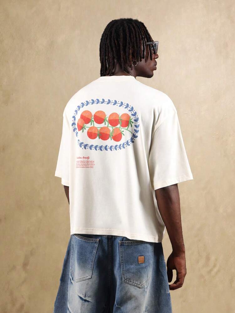 Oversized T-Shirt With Tomato And Floral Border Print