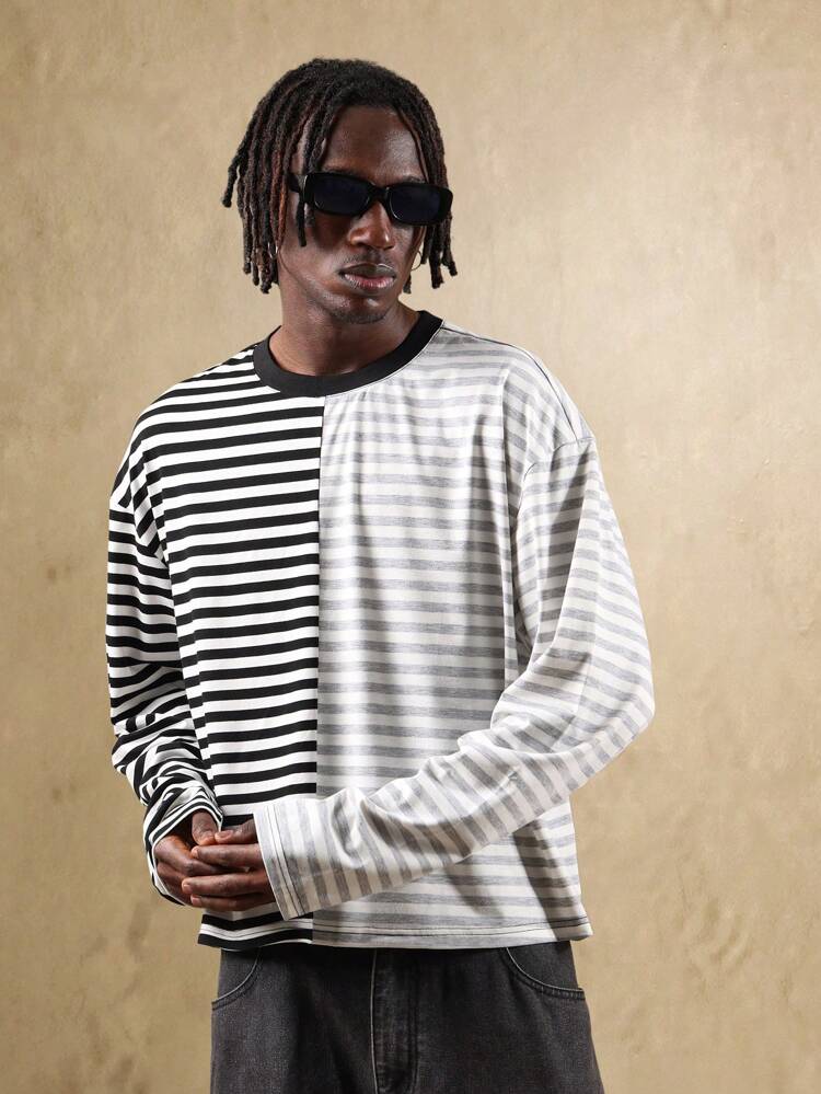 スプリットパネル ストライプ ロングスリーブ Tシャツ