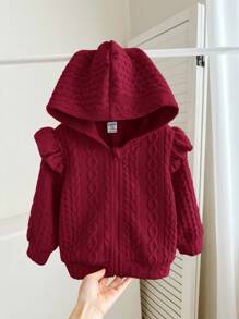 Babygirl 可爱休闲百搭纯色连帽长袖夹克 秋冬款 - 酒紅色 - 查看 6
