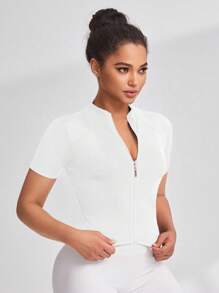 Gameset SHEIN Sport 2 Pieces Women's Tight Fit Mock Neck Short Sleeve Active Jacket, Sexy For Running, Fitness Workout, Outdoor Activities