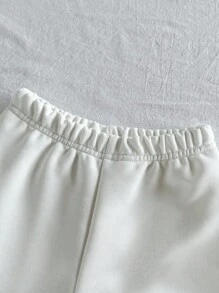 SHEIN 2 件套女婴休闲日常可爱趣味标语重磅针织运动衫和短裤套装 - 白色 - 查看 8