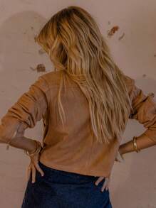 Aralina Winter Suedette Cropped Zip Through Jacket Country Concert - Khaki - View 2