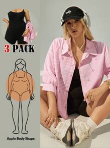 Auralis Plus-Size Women's Summer Three Pieces Set, Casual Sportswear, Fitness Clothing, Loose, Athleisure Comfortable And Highly Elastic Women's Set, Can Be Summer Set - Pink - View 1