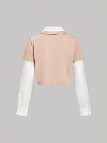 SHEIN MOD T-shirt à manches longues mode casual minimaliste 2-en-1 pour femmes