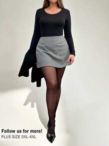 Auralis 大码女士秋冬时尚优雅舒适百搭日常灰色迷你裙，带短裤内衬