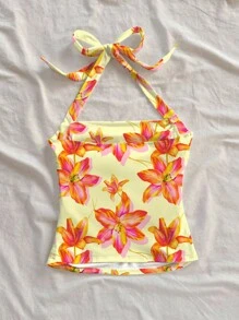 Soleia 女式花卉印花露背度假休闲上衣 - 彩色 - 查看 2