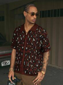 AXEPEAK 时尚街头风格男士翻领短袖宽松针织衬衫 - 彩色 - 查看 4