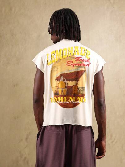  SUMWON Fresh Squeezed Lemonade Graphic Print Muscle Tank Top Summer Beach Casual Sleeveless Cotton Vintage Style Festival Holiday Street Wear Relaxed Fit Vacation