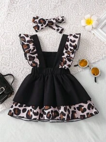 Genkimix Neugeborenen Baby süße Schleifen Dekor Leopard Patchwork rückenfrei Romper Set