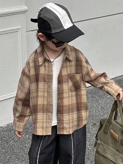 Dazy Kids 男童宽松格子长袖衬衫，休闲秋季款