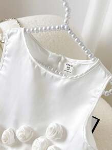SHEIN Tween Girls' Elegant Round Neck Sleeveless Dress With 3D Floral Decoration - White - View 4