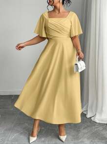 Modelyn Plus Size Red Short Sleeve A-Line Knit Dress - Yellow - View 6