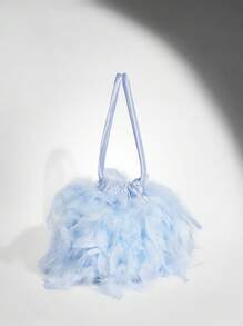 SHEIN BAE 女士仿羽毛装饰手拿包，黑色，奢华派对和俱乐部手提包 - 淺藍色 - 查看 5