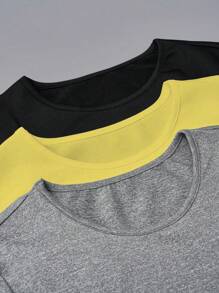 SHEIN LUNE 3件套纯色修身腰褶圆领休闲/工作时尚经典度假T恤